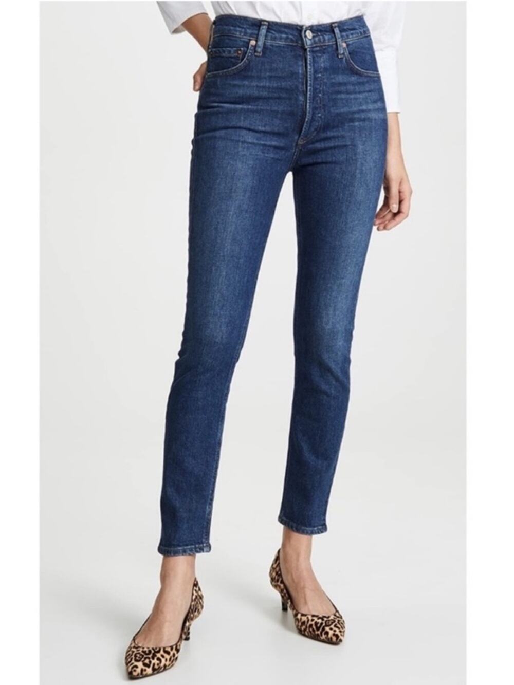 Agolde Women’s Nico Button Fly High Rise Dark Wash Slim Cropped Jeans Size 31